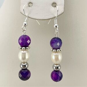 Elegant Purple Agate & Freshwater Pearl Dangle Earrings